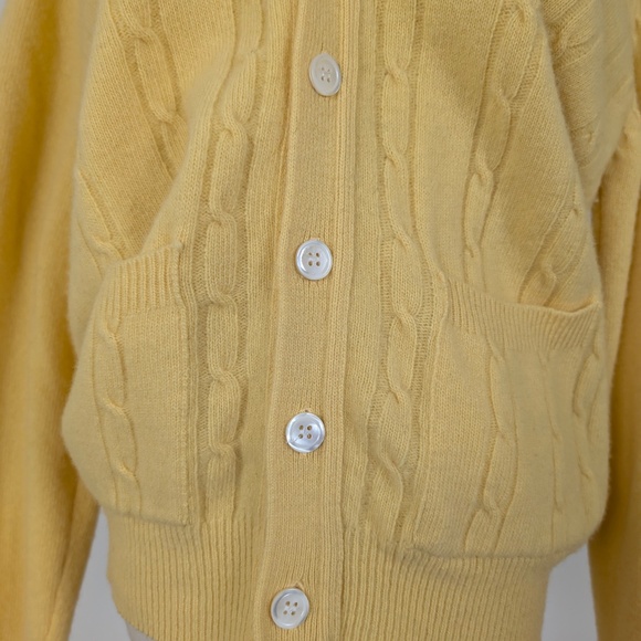 90s Pure Virgin Wool Cardigan Cable Knit Button Up Long Sleeve V-neck Butter - Picture 5 of 12